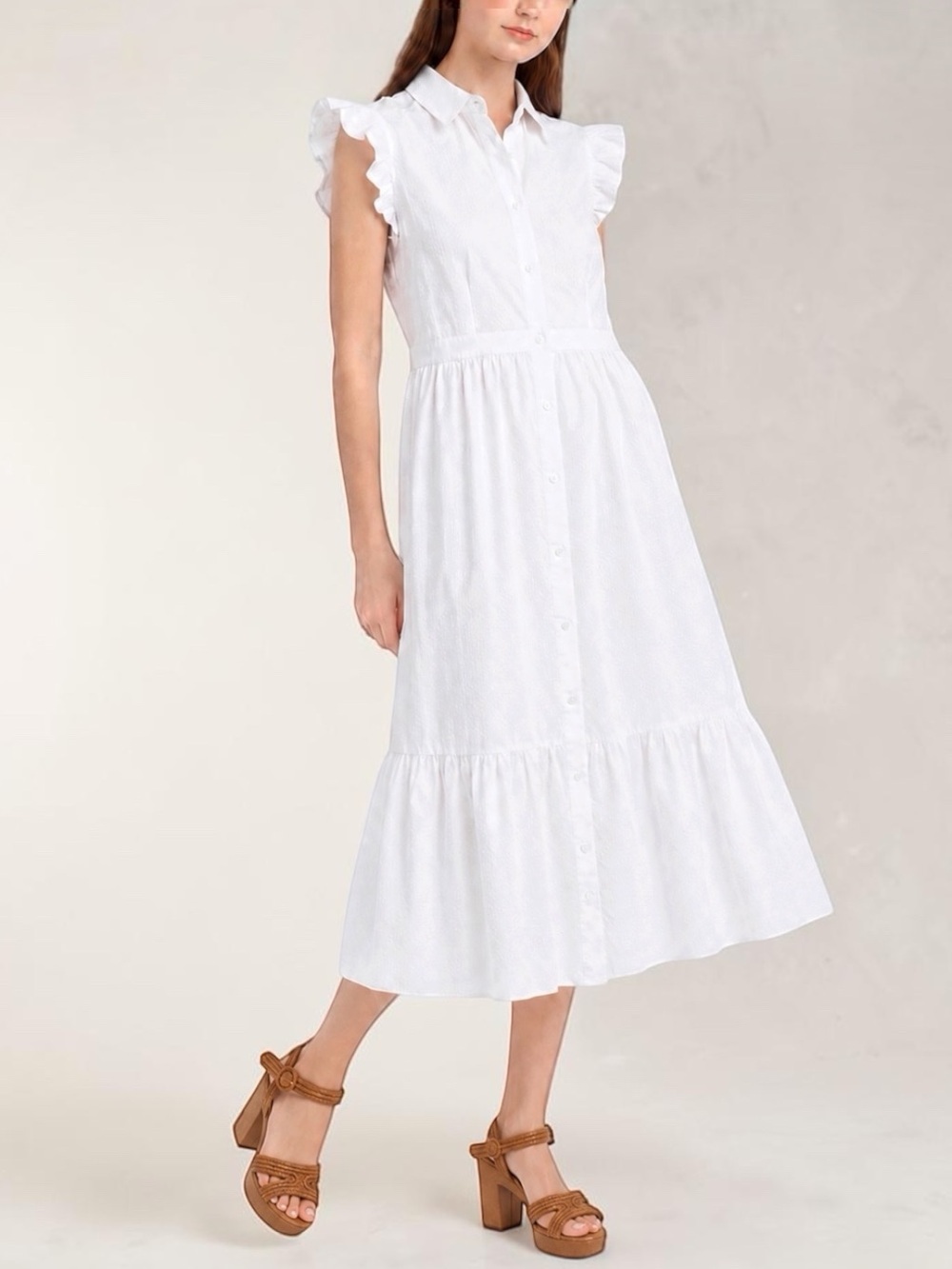 NEW Draper James Emmylou 100% Cotton Seersucker Shirtdress Magnolia White Size 8
